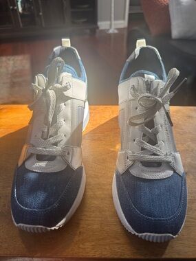 Michael Kors Blue Denim and White Leather Low-Top Sneakers